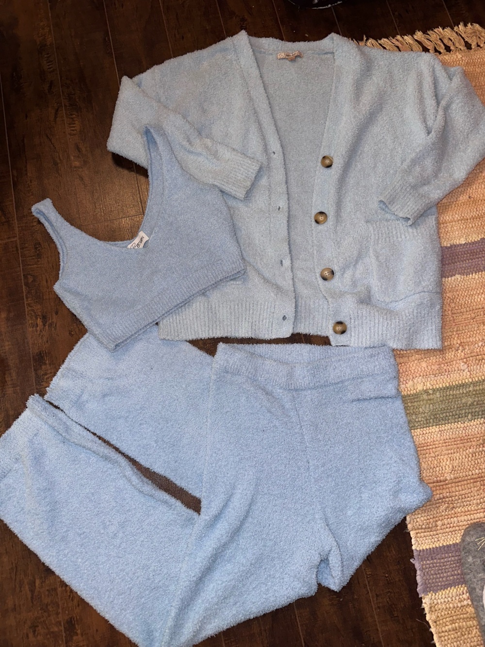 Cozy Light Blue Women’s Boucle Fuzzy Matching Set
